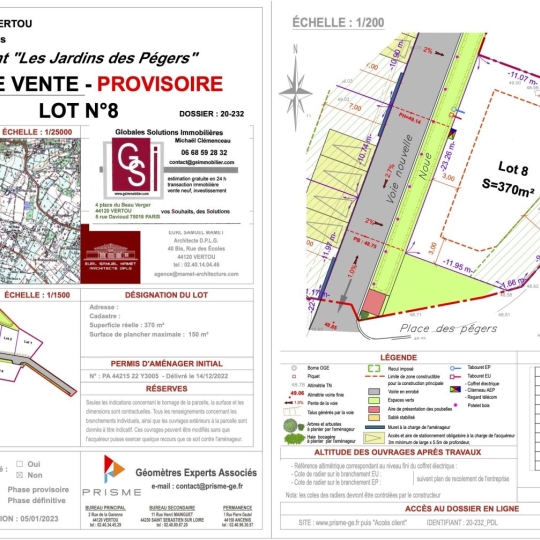 GLOBALES SOLUTIONS IMMOBILIERES : Terrain | VERTOU (44120) | 370 m2 | 120 000 &euro; 