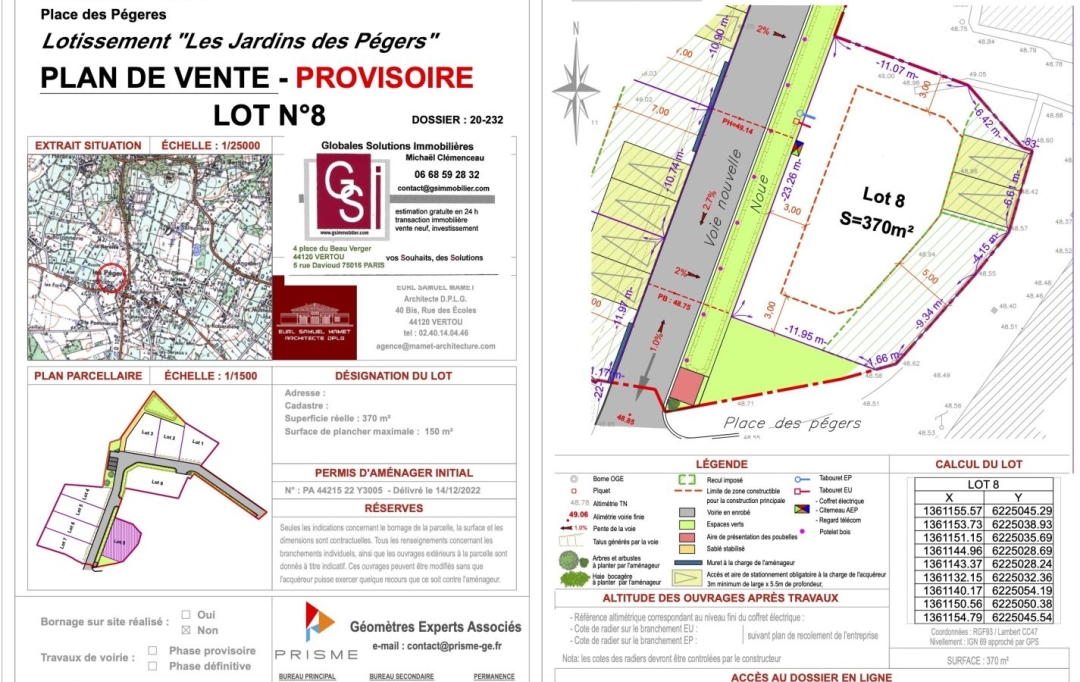 GLOBALES SOLUTIONS IMMOBILIERES : Terrain | VERTOU (44120) | 370 m2 | 120 000 &euro; 